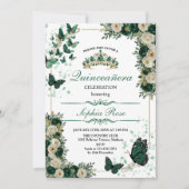 ​Emerald Green Butterfly Quinceañera Invitation Kaart (Voorkant)