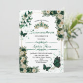 ​Emerald Green Butterfly Quinceañera Invitation Kaart (Staand voorkant)