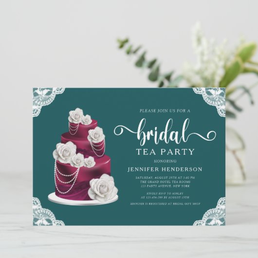 Emerald Green Cake en Lace Bridal Tea Party Kaart (Staand voorkant)