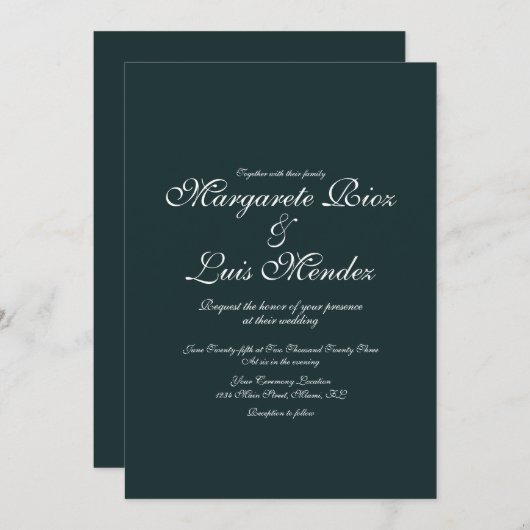 Emerald Green Caligraphy Script Green Wedding Kaart (Voorkant / Achterkant)