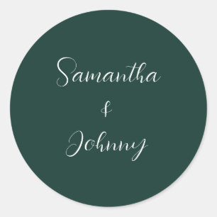 Emerald Green Calligraphy Elegant Couple Wedding Ronde Sticker