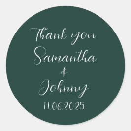 Emerald Green Calligraphy Elegant Couple Wedding Ronde Sticker