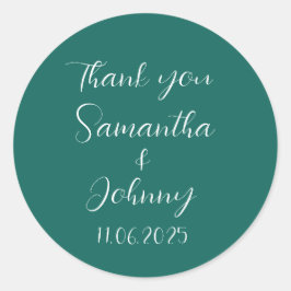 Emerald Green Calligraphy Elegant Couple Wedding Ronde Sticker