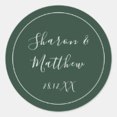 Emerald Green Calligraphy Script Wedding Favor Ronde Sticker (Voorkant)