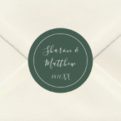 Emerald Green Calligraphy Script Wedding Favor Ronde Sticker