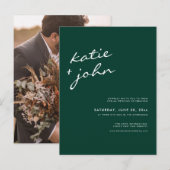 Emerald Green Calligraphy Virtual Wedding Uitnodiging Briefkaart (Voorkant / Achterkant)