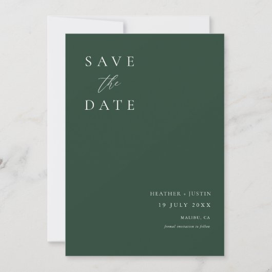 Emerald Green Calligraphy Wedding Simple Save The Date (Voorkant)