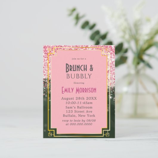 Emerald Green Canyon Roos Art Deco Brunch & Bubble Kaart (Staand voorkant)