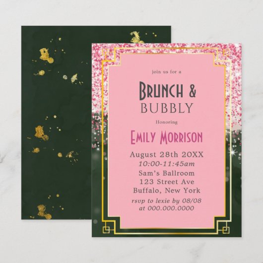 Emerald Green Canyon Roos Art Deco Brunch & Bubble Kaart (Voorkant / Achterkant)