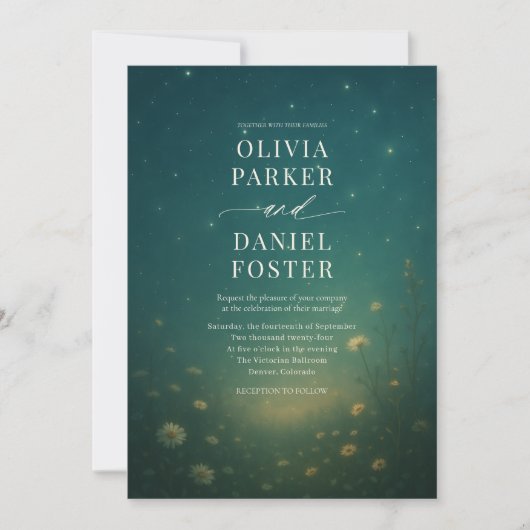 Emerald Green Celestial Meadow Wedding Kaart (Voorkant)