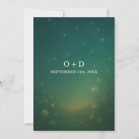 Emerald Green Celestial Meadow Wedding Kaart (Achterkant)