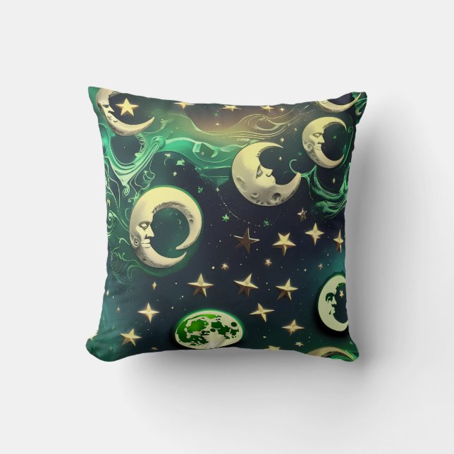 Emerald Green Celestial Moon Pillow Kussen (Voorkant)