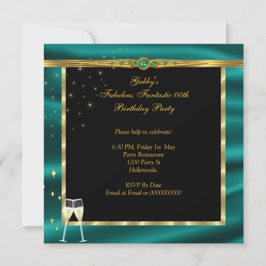 Emerald Green Champagne Heels Birthday Party Kaart (Achterkant)