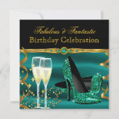 Emerald Green Champagne Heels Birthday Party Kaart (Voorkant)