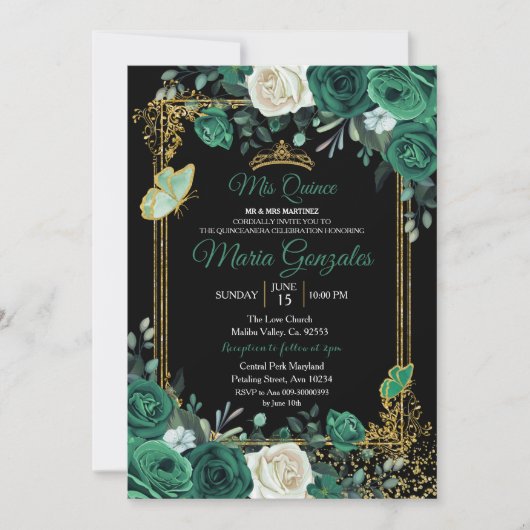 Emerald Green Charra Quinceanera Uitnodiging (Voorkant)