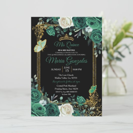 Emerald Green Charra Quinceanera Uitnodiging (Staand voorkant)