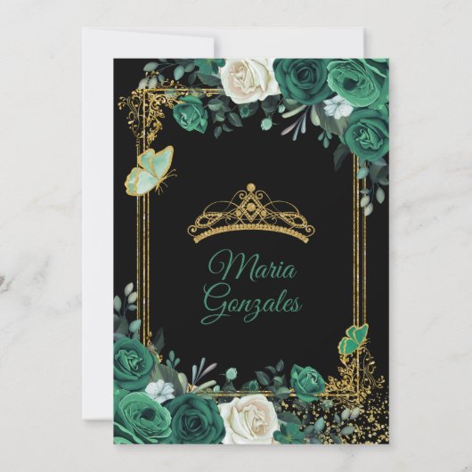 Emerald Green Charra Quinceanera Uitnodiging (Achterkant)