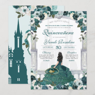 Emerald Green Charro Elegant Princess Quinceanera Kaart