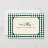 Emerald Green Checkered Old Money QR Code Wedding RSVP Kaartje (Voorkant)