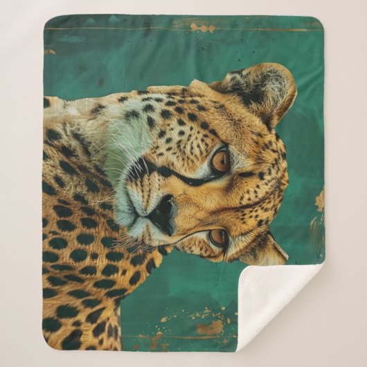 Emerald Green Cheetah Maximalistisch Decor Sherpa Deken (Voorkant)