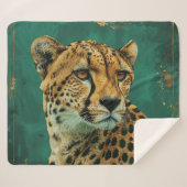 Emerald Green Cheetah Maximalistisch Decor Sherpa Deken (Voorkant (horizontaal))