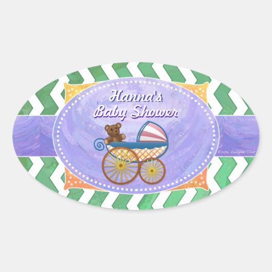 Emerald Green Chevron Baby shower Ovale Sticker (Voorkant)