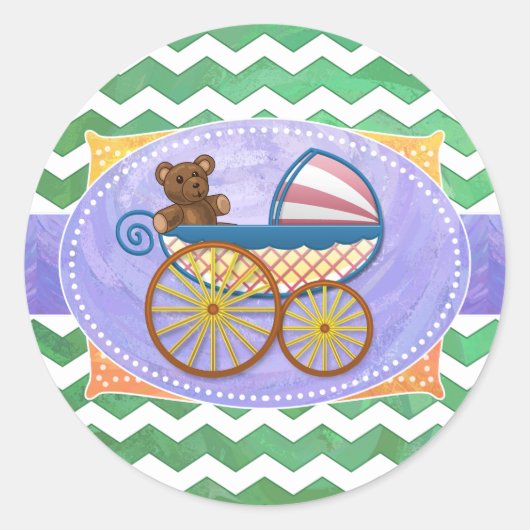 Emerald Green Chevron Baby shower Ronde Sticker (Voorkant)
