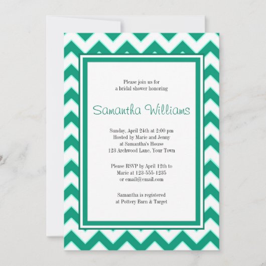 Emerald Green Chevron Pattern Vrijgezellenfeest Kaart (Voorkant)