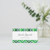 Emerald Green Chic & Elegant Ikat Pattern Visitekaartje (Staand voorkant)