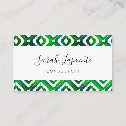 Emerald Green Chic & Elegant Ikat Pattern Visitekaartje (Voorkant)