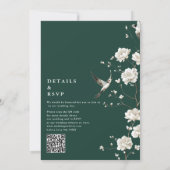 Emerald Green Chinoiserie Bloemen QR Code Huwelijk Kaart (Achterkant)