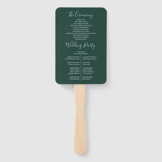 Emerald Green Chinoiserie Bloemen Trouwprogramma Handwaaier (Achterkant)