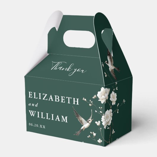Emerald Green Chinoiserie Floral Wedding Bedankt Bedankdoosjes (Voorkant Zijde)