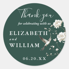 Emerald Green Chinoiserie Floral Wedding Bedankt Ronde Sticker