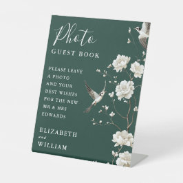 Emerald Green Chinoiserie foto gastenboek bruiloft Reclamebord Met Voetstuk