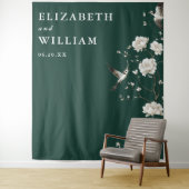 Emerald Green Chinoiserie Huwelijksfoto Achtergron Wandkleed (In situ)