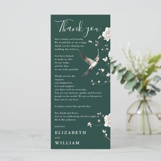 Emerald Green Chinoiserie Wedding Dank u kaart (Staand voorkant)