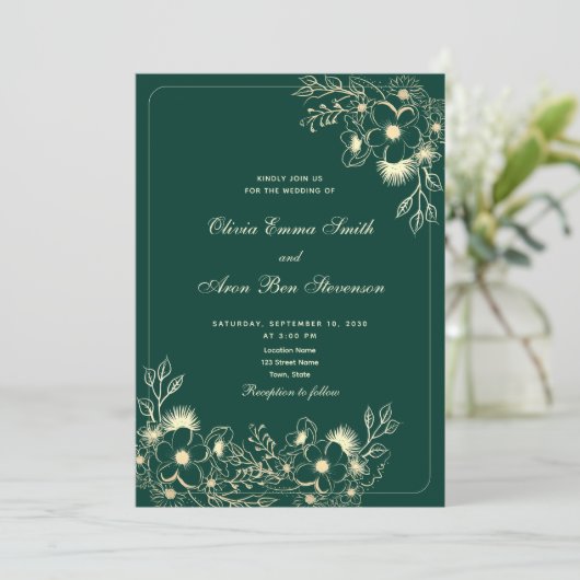 Emerald Green Classic QR Code Trouwen Kaart (Staand voorkant)