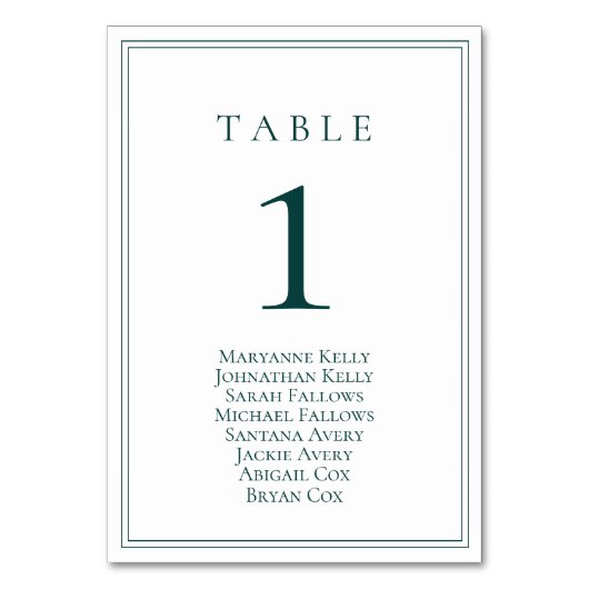 Emerald Green Classic Table Number & Seating Chart Kaart (Achterkant)