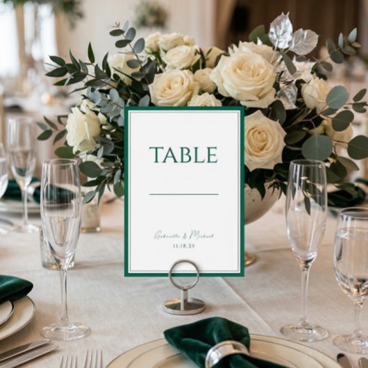 Emerald Green Classic Wedding Table Number Kaart