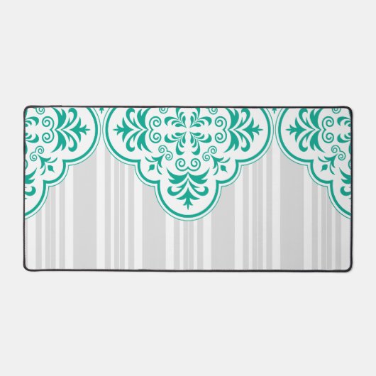 Emerald Green Classy Stripes Damask Bureaumat (Voorkant)