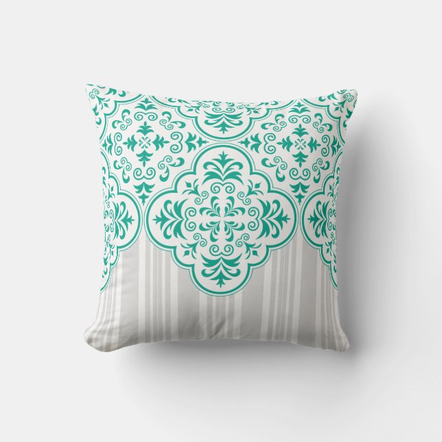 Emerald Green Classy Stripes Damask Kussen (Voorkant)