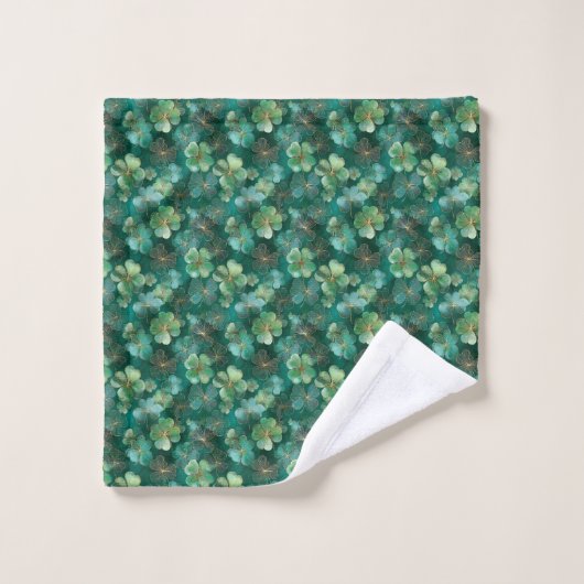 Emerald Green Clover Floral Pattern  Bad Handdoek (Wasdoekje)