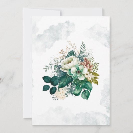 Emerald Green Cream Florals Wedding Celebration Kaart (Achterkant)