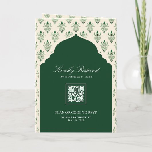 Emerald Green Cream Ikat Alles in een Indiase brui (Achterkant)