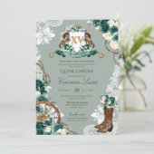 Emerald Green Crest Western Charro Quinceanera Kaart (Staand voorkant)