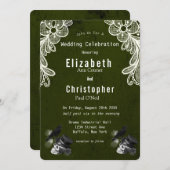Emerald Green Crow Skull Rozen Gothic Wedding Kaart (Voorkant / Achterkant)