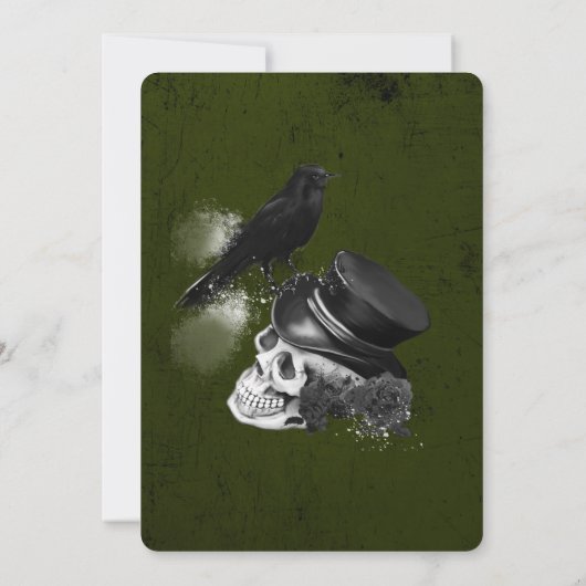 Emerald Green Crow Skull Rozen Gothic Wedding Kaart (Achterkant)