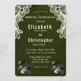 Emerald Green Crow Skull Rozen Gothic Wedding Kaart