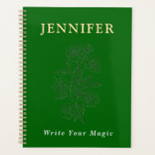 Emerald Green Custom Name Notebook – Fresh & Elega Planner (Voorkant)